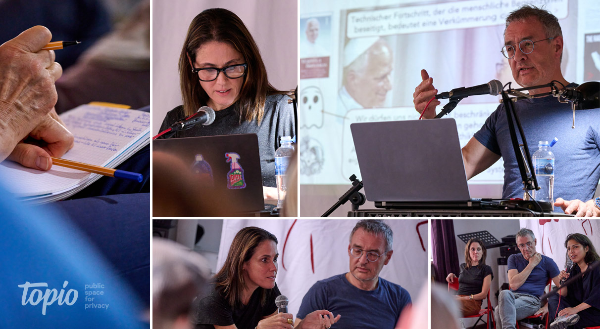 Fotos zeigen die SprecherInnen beim Vortrag